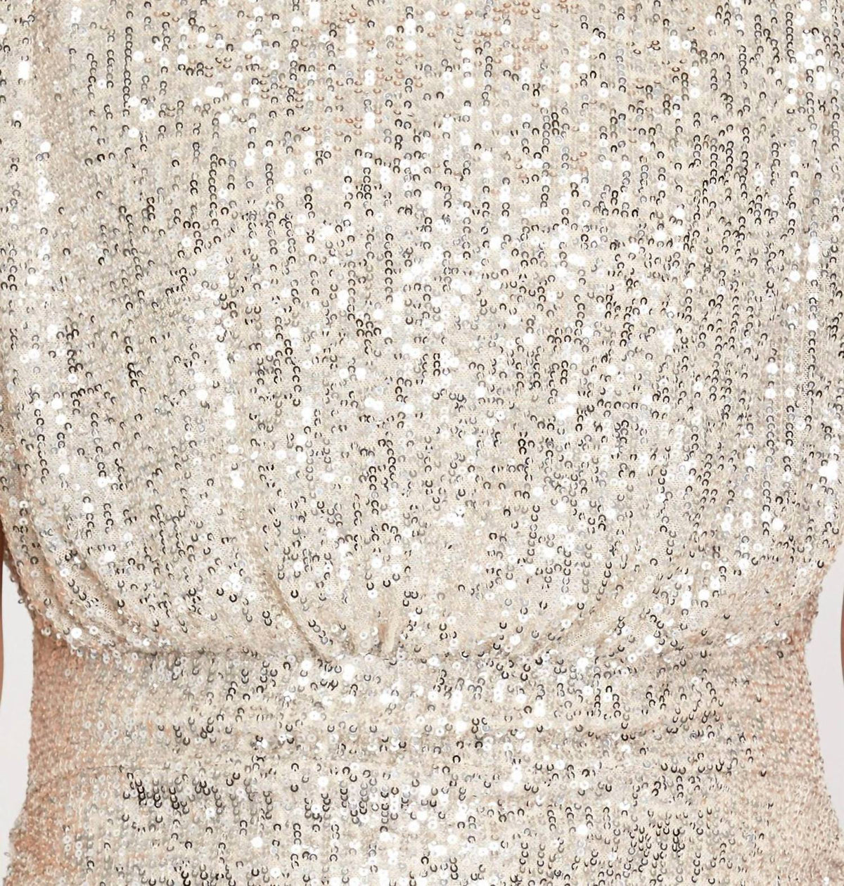 She + Sky - Sleeveless Padded Shoulder Sequin Dress With Shirred Bottom