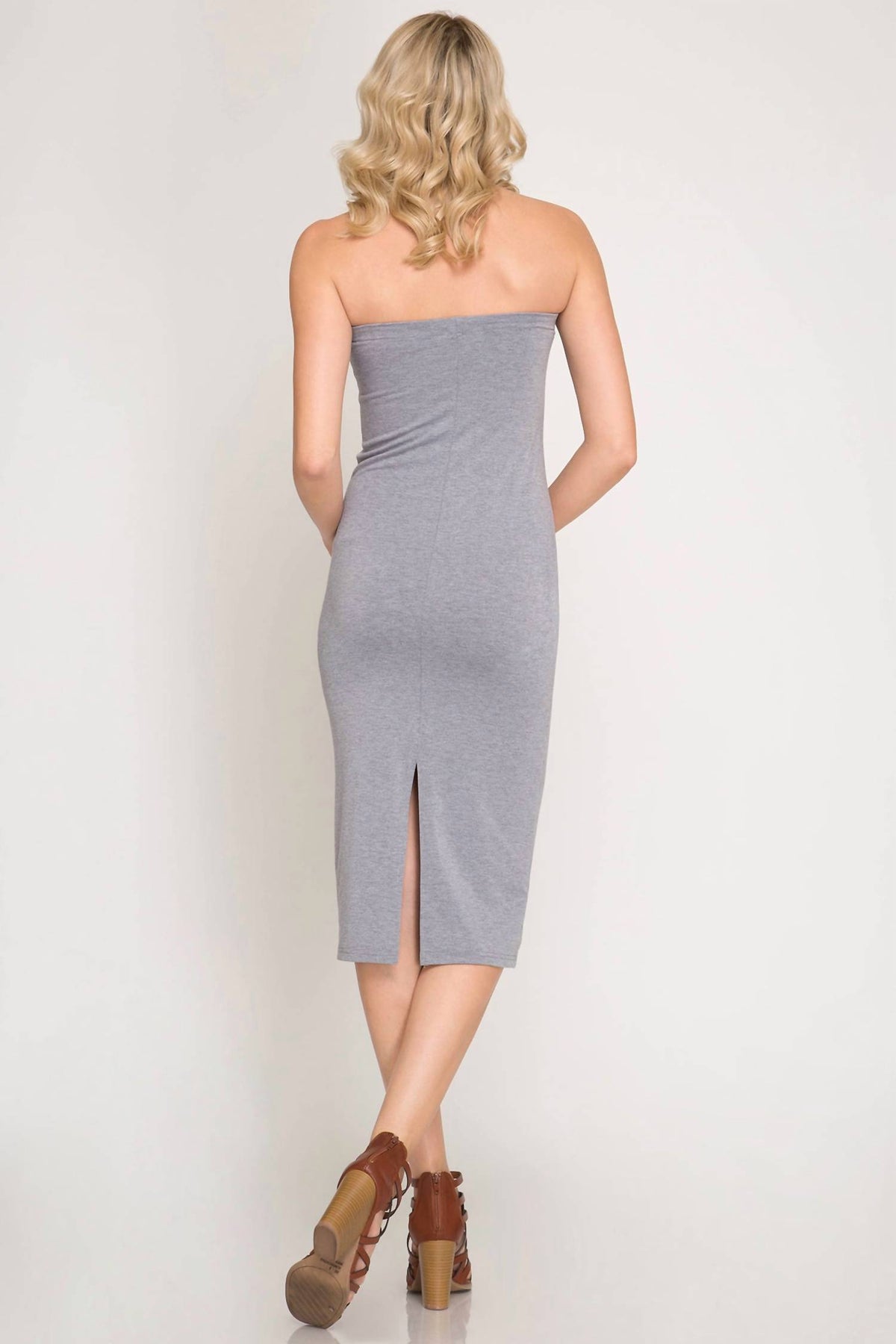 She + Sky - Strapless Basic Tube Midi Dress