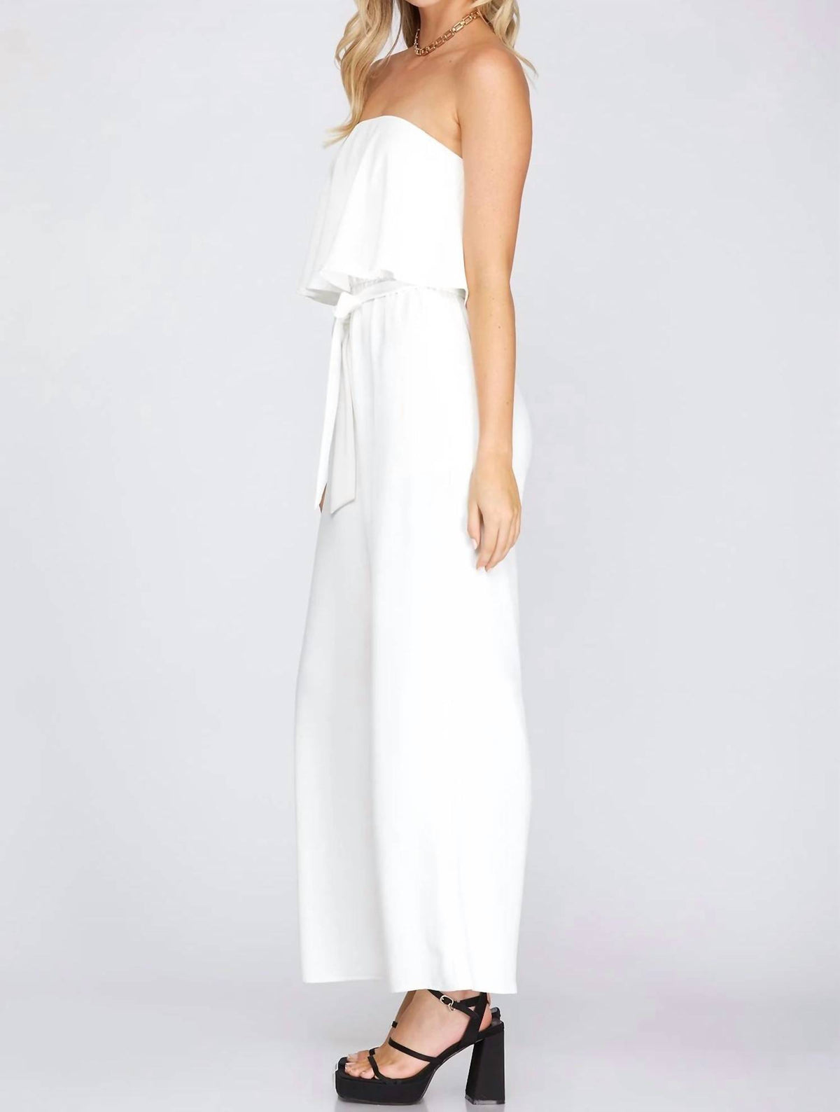 She + Sky - Strapless Ruffle Top Jumpsuit