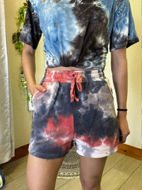 She + Sky - Tie Dyed French Terry Knit Shorts - clothing - cotton - high - waist