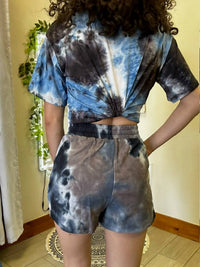 She + Sky - Tie Dyed French Terry Knit Shorts - blue - clothing - cotton