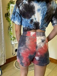 She + Sky - Tie Dyed French Terry Knit Shorts - clothing - cotton - high - waist