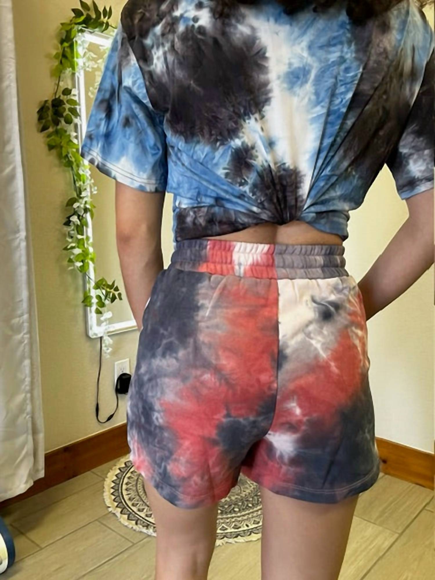 She + Sky - Tie Dyed French Terry Knit Shorts - clothing - cotton - high - waist
