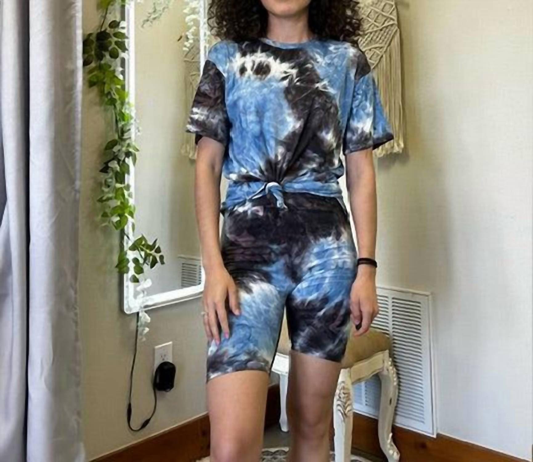 She + Sky - Tie Dyed Knit Biker Shorts - bike - shorts - blue - clothing