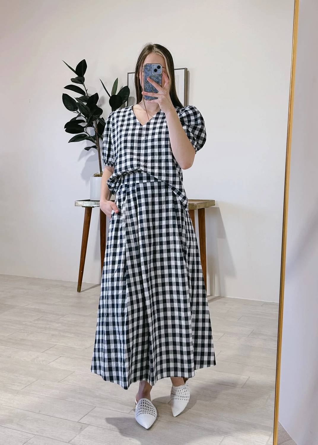 She + Sky - Woven Gingham Midi Skirt
