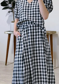 She + Sky - Woven Gingham Midi Skirt