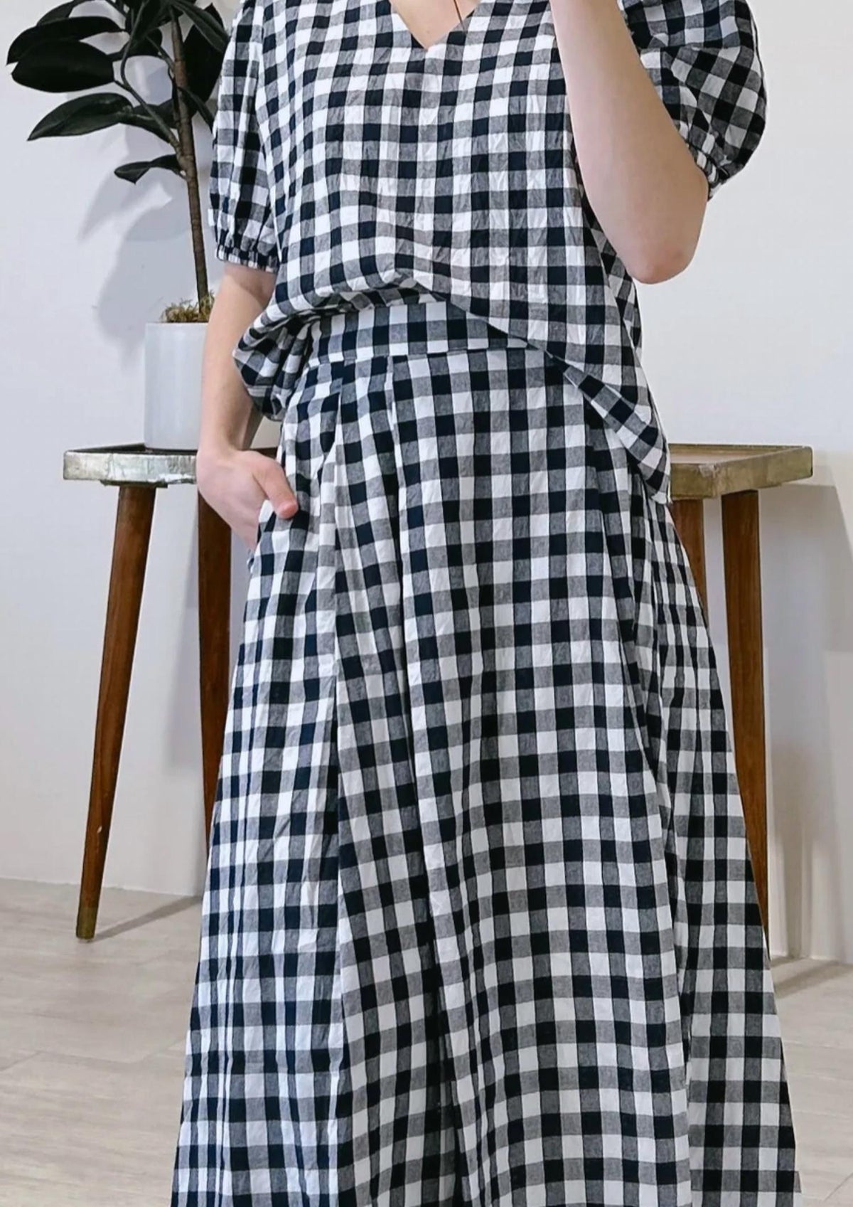 She + Sky - Woven Gingham Midi Skirt