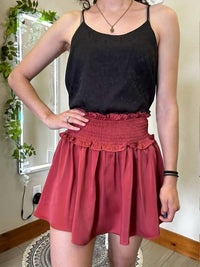 She + Sky - Woven Satin With Smocked Waistband And Shorts Lining Mini Skirt - clothing - mini - mini - skirts