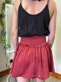 She + Sky - Woven Satin With Smocked Waistband And Shorts Lining Mini Skirt - clothing - mini - mini - skirts