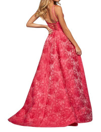 Sherri Hill - Deep V Neckline Prom Dress - clothing - dresses - patterned