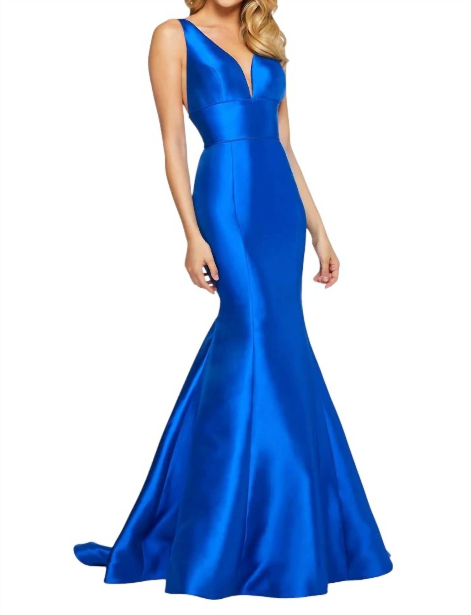 Sherri Hill - Double Spaghetti Strap Mermaid Prom Dress - blue - clothing - dresses