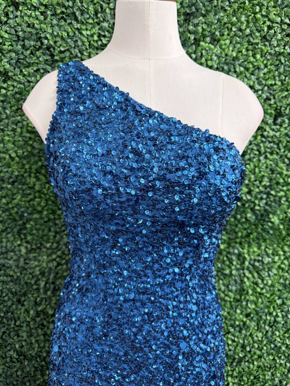 Sherri Hill - Fitted One Shoulder Sequin Dress - blue - clothing - dresses