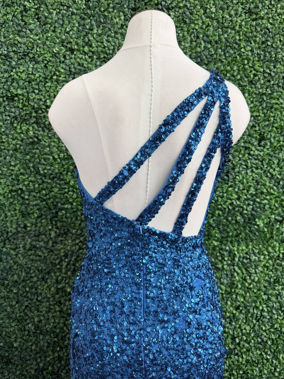 Sherri Hill - Fitted One Shoulder Sequin Dress - blue - clothing - dresses