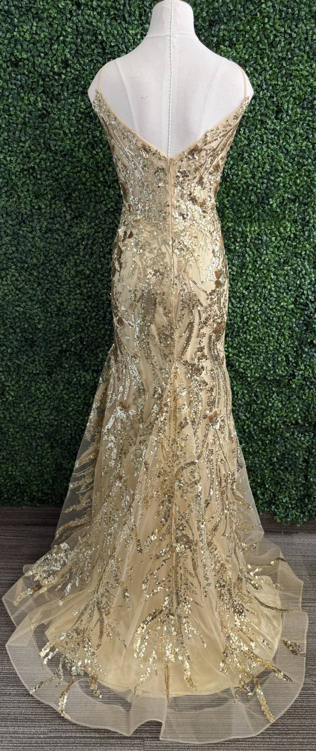Sherri Hill - Fitted Sequin Lace Sheer Corset Bodice Gown - clothing - dresses - gold