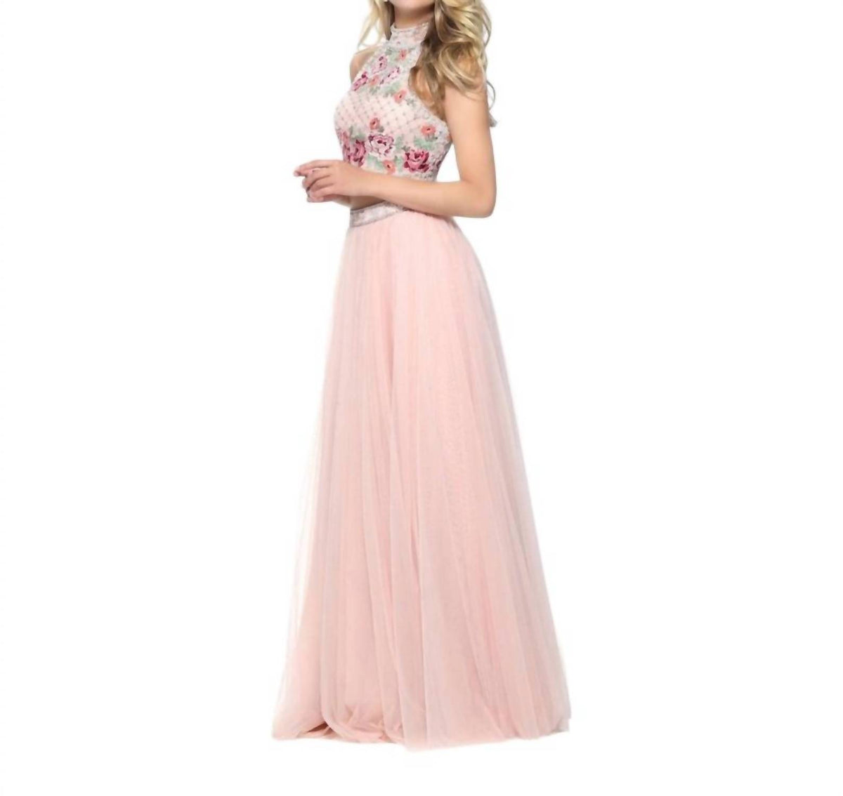 Sherri Hill - High Neck Halter Embroidered Gown
