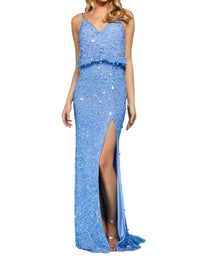 Sherri Hill - Jewel - tone Lace Prom Dress - blue - clothing - dresses