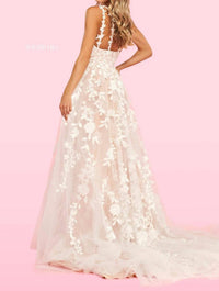 Sherri Hill - Leaf Lace Appliqué A - line Ballgown - clothing - dresses - wedding