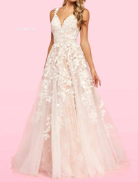 Sherri Hill - Leaf Lace Appliqué A - line Ballgown - clothing - dresses - wedding