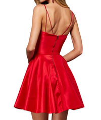 Sherri Hill - Satin Cocktail Dress With V - neck Bodice - clothing - dresses - mini