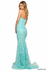 Sherri Hill - Strapless Sequin Lace Fitted Gown - blue - clothing - dresses