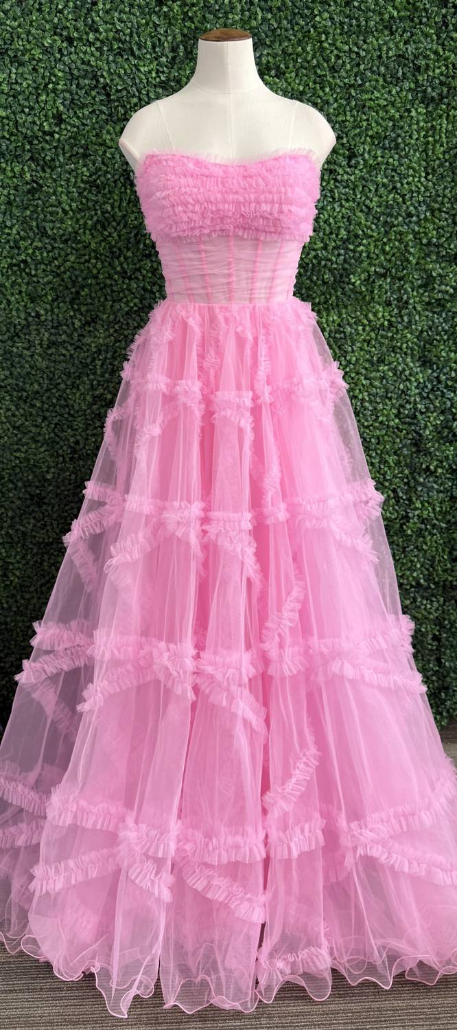 Sherri Hill - Strapless Sheer Corset A - line Ballgown - clothing - dresses - pink