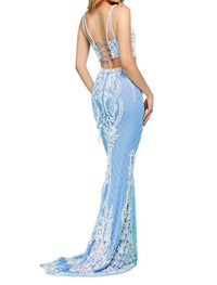 Sherri Hill - Two - piece Lace Back Fitted Prom Dress - blue - clothing - dresses