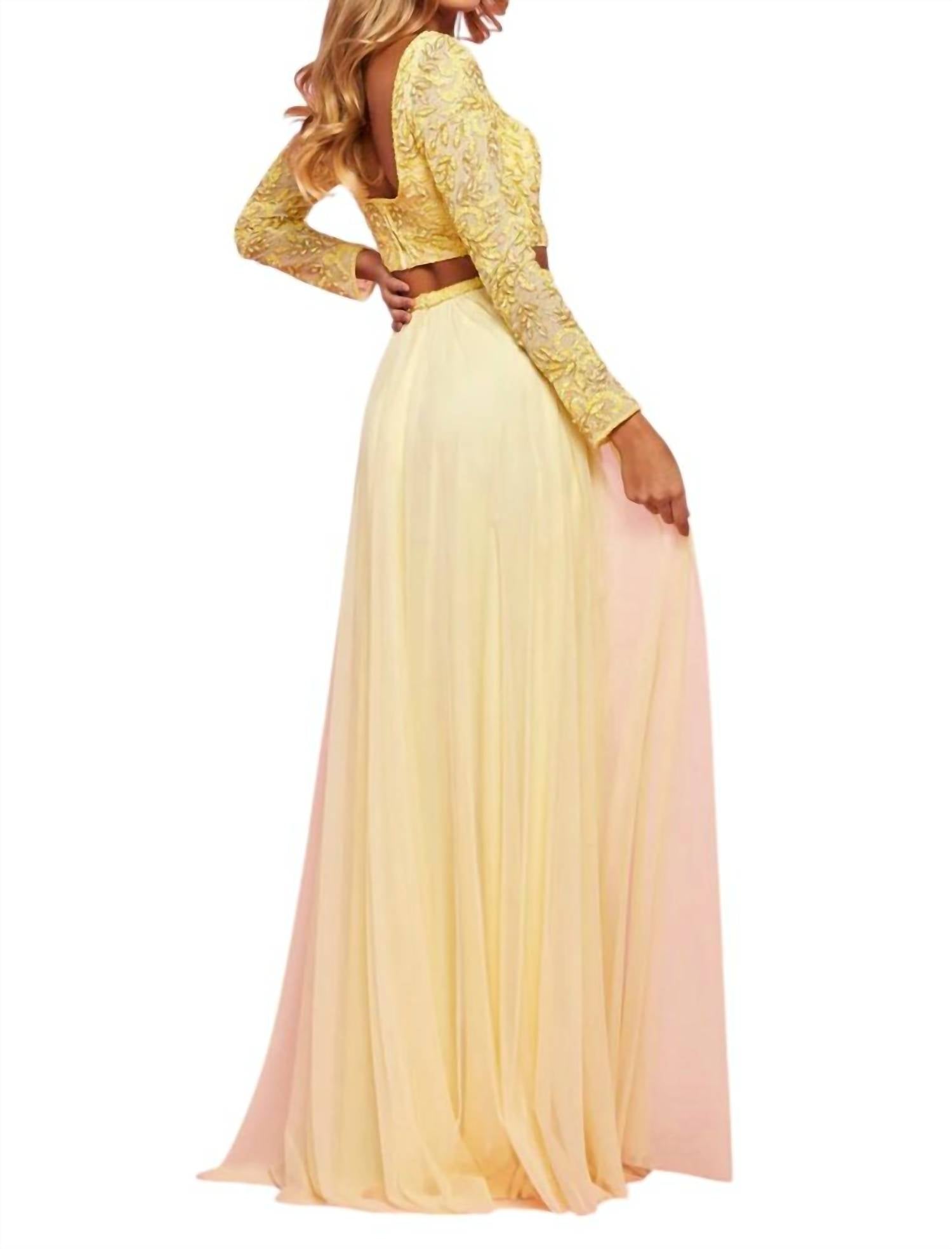 Sherri Hill - Two - piece Long Sleeve Prom Dress - clothing - dresses - patterned