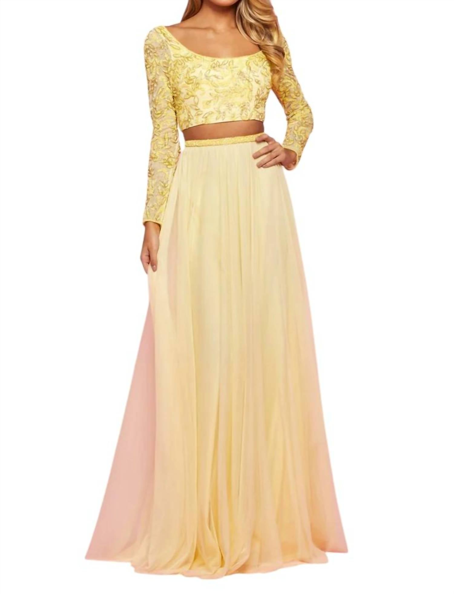 Sherri Hill - Two - piece Long Sleeve Prom Dress - clothing - dresses - patterned