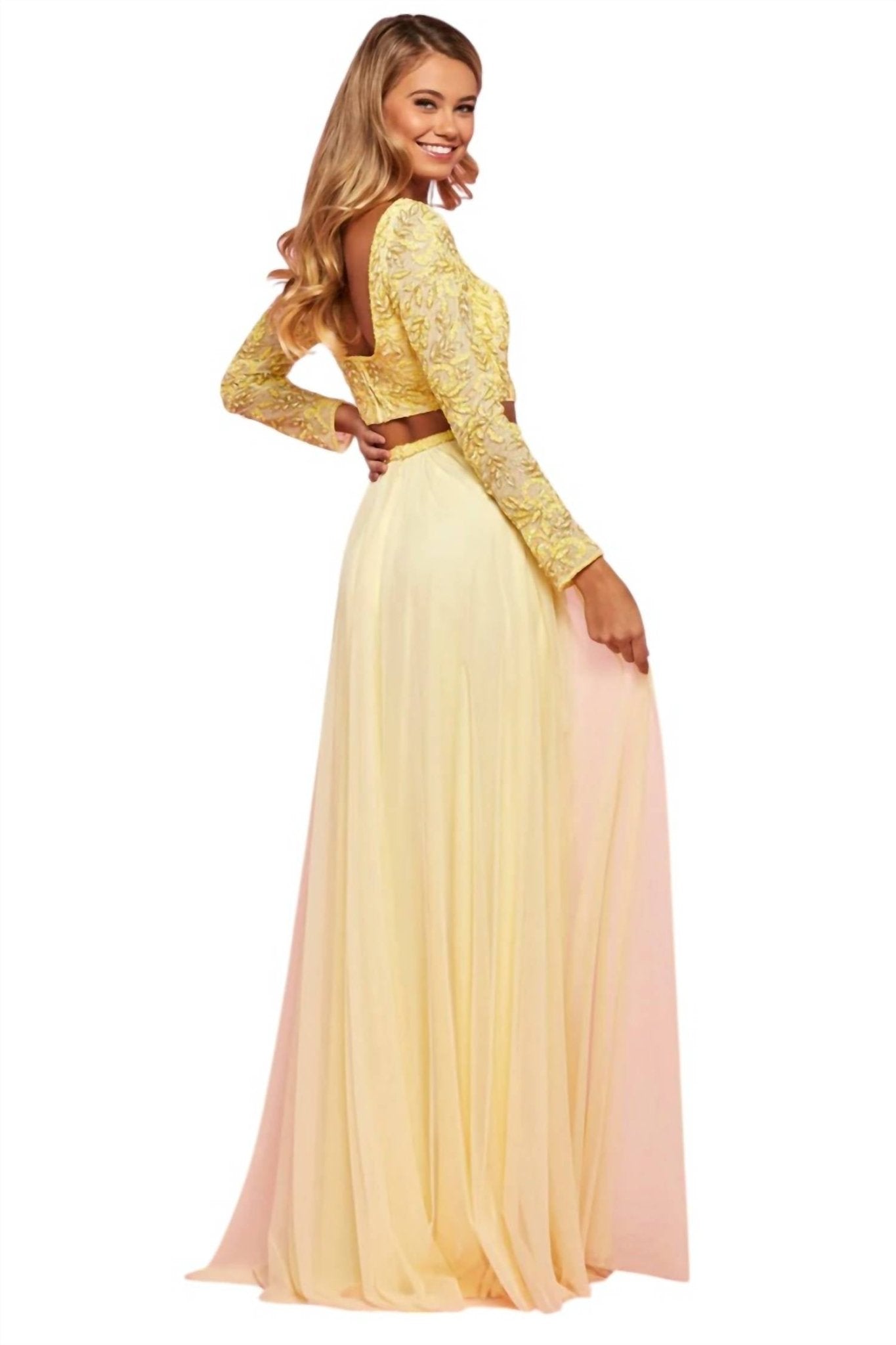 Sherri Hill - Two - piece Long Sleeve Prom Dress - clothing - dresses - patterned