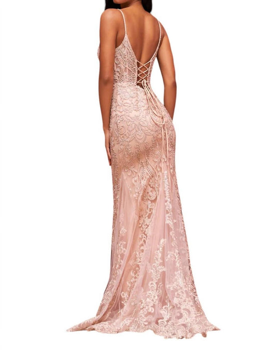 Sherri Hill - V - neck Fitted Lace Prom Dress - beige - clothing - dresses