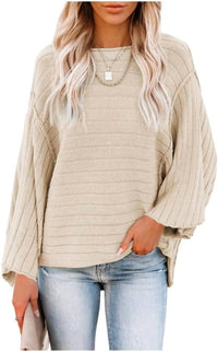 Shewin - 3/4 Sleeve Ribbed Sweater