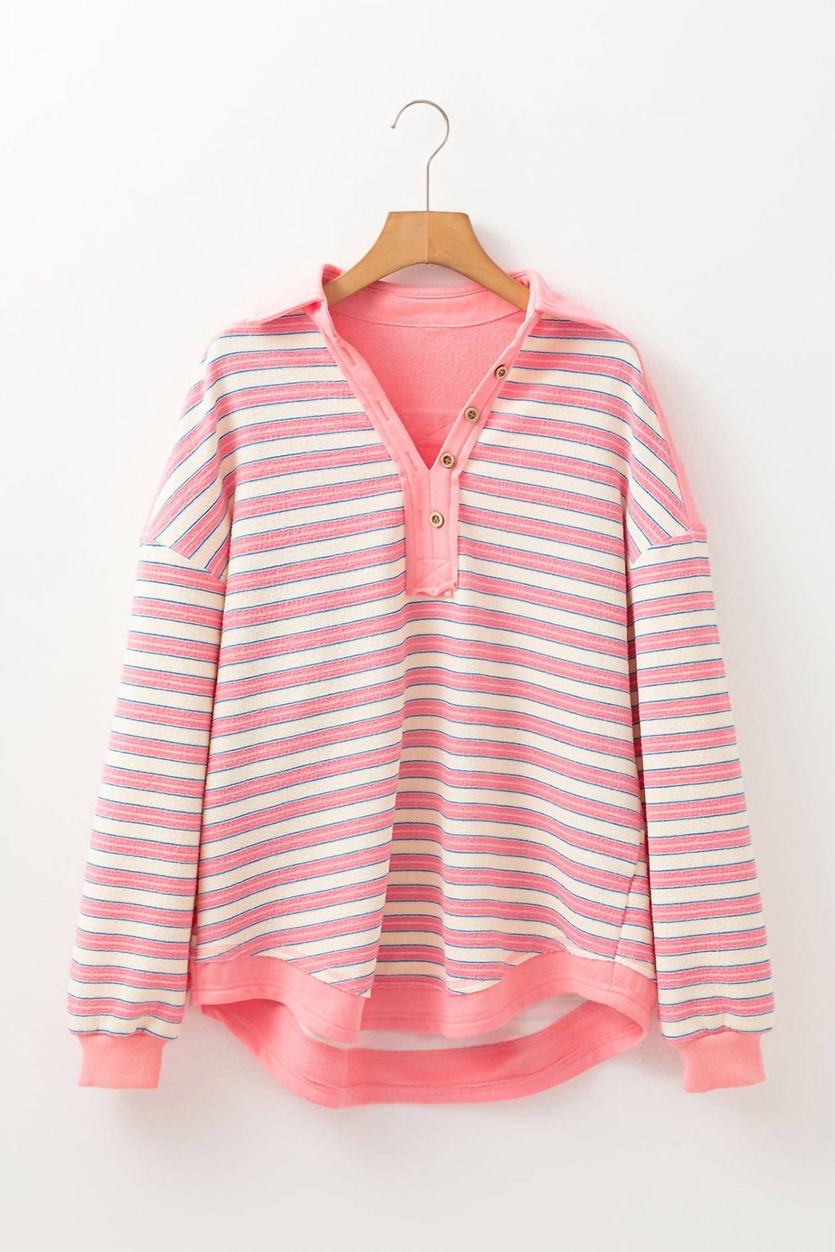 Shewin - Collared V Neck Drop Shoulder Top