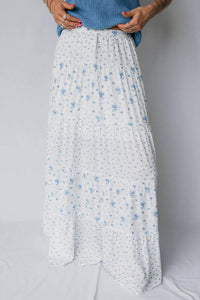 Shewin - High Waist Tiny Floral Print Boho Maxi Skirt