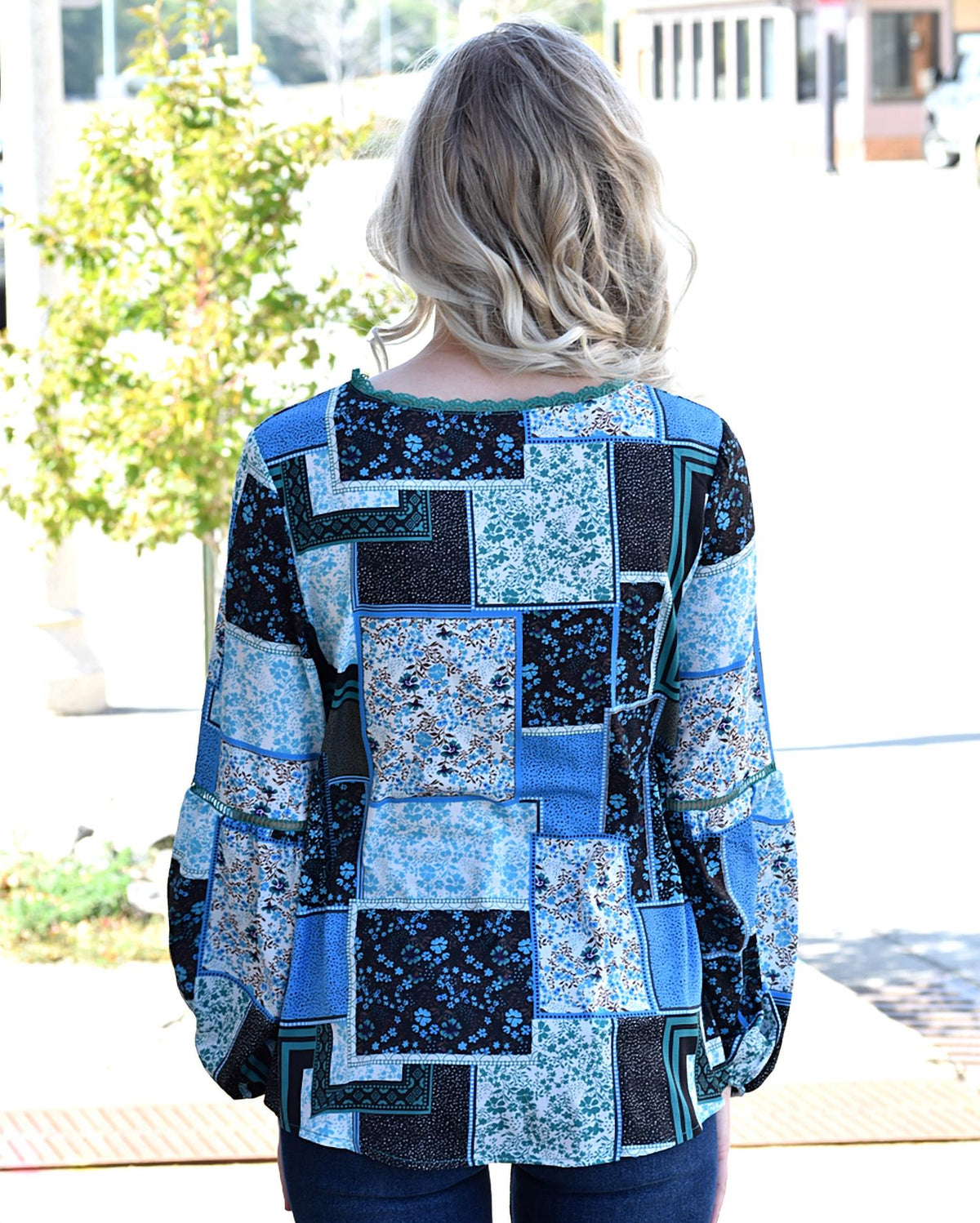 Shewin Inc. - Bohemian Floral Print Patchwork Top