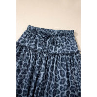 Shewin - Leopard Print Frilled Detail Drawstring Wide Leg Pants