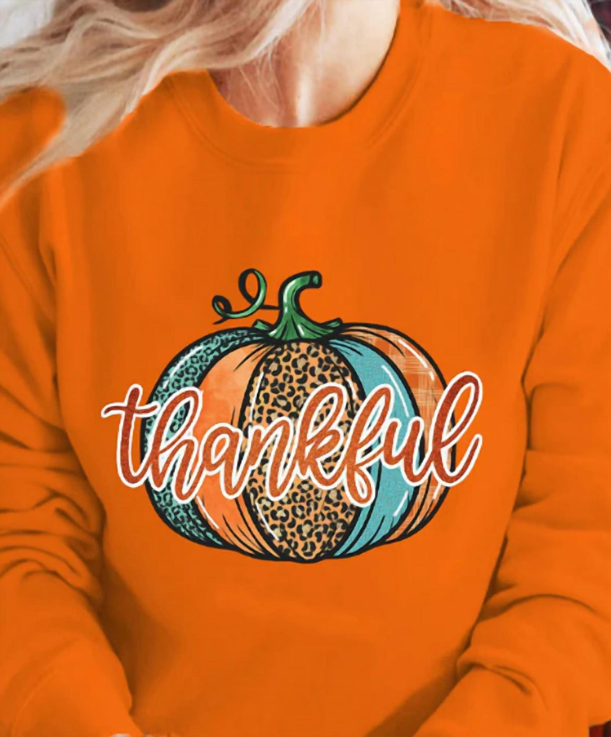 Shewin - Leopard Pumpkin Graphic Sweatshirt