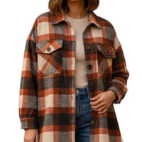 Shewin - Long Sleeve Plaid Shacket