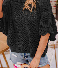 Shewin - Pointelle Knit Oversized Top - acrylic - black - blouses