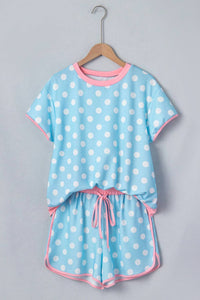 Shewin - Polka Dot Contrast Edge Casual Shorts Set