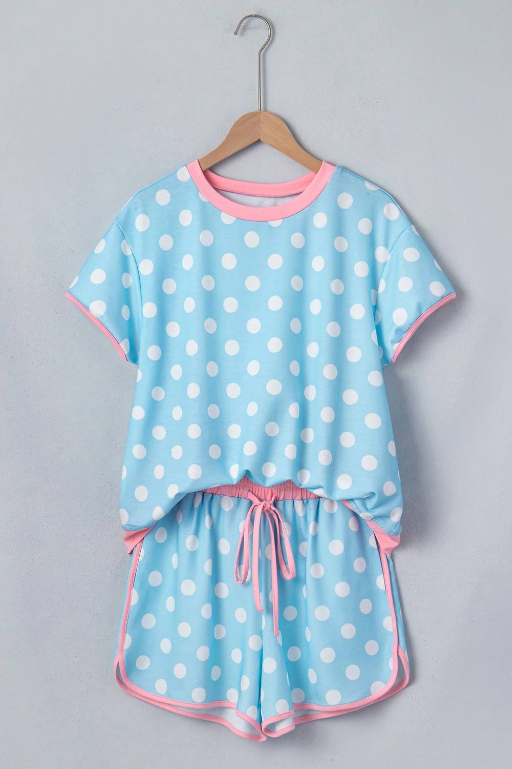 Shewin - Polka Dot Contrast Edge Casual Shorts Set