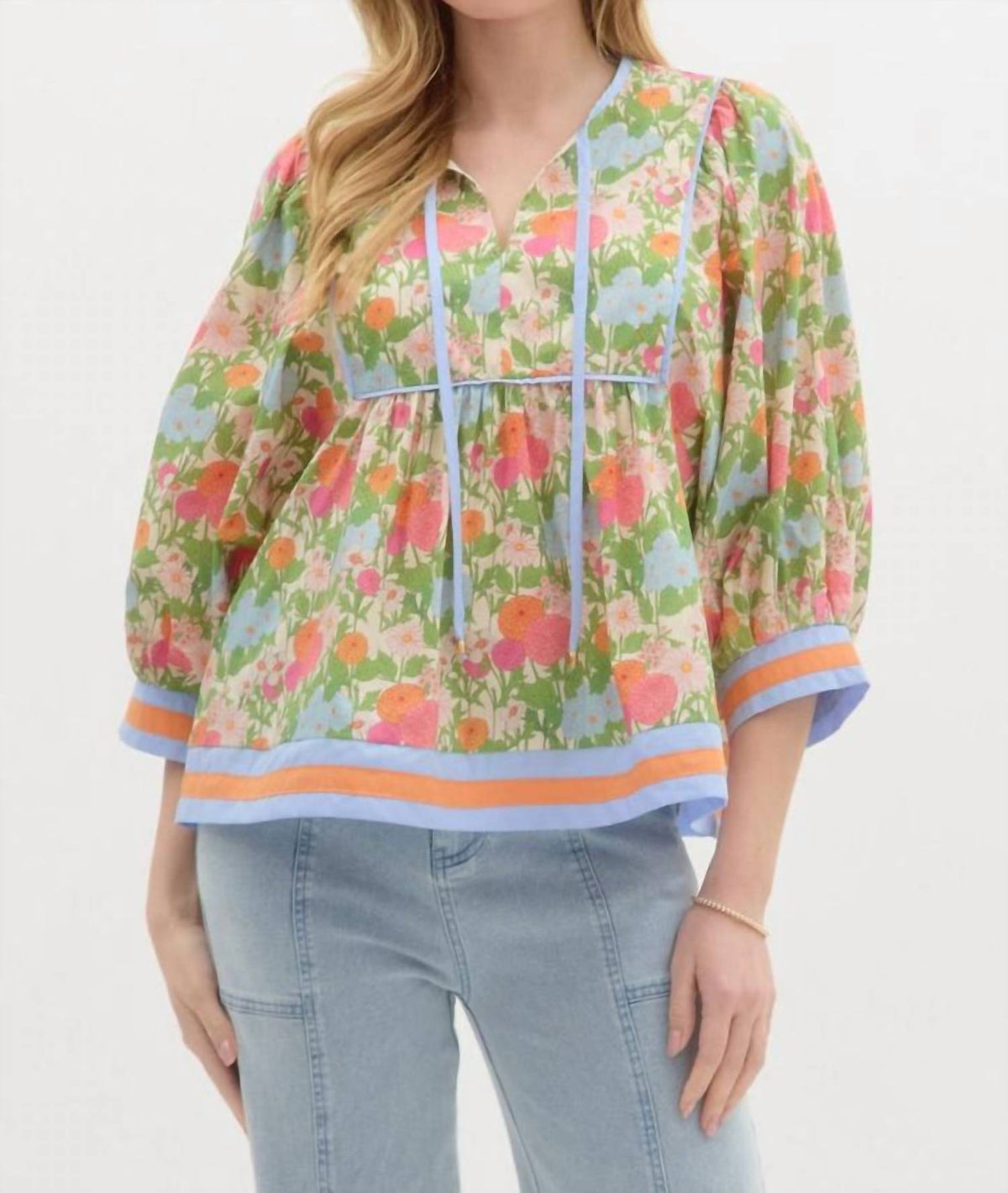 Shewin - Posey Floral Puff Sleeve Blouse