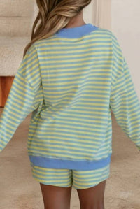Shewin - Stripe Colorblock Pullover And Shorts Set