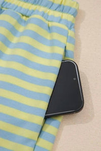 Shewin - Stripe Colorblock Pullover And Shorts Set