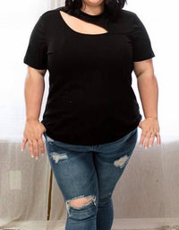 Shirley Stone - Front Cutout Top - black - blouses - clothing