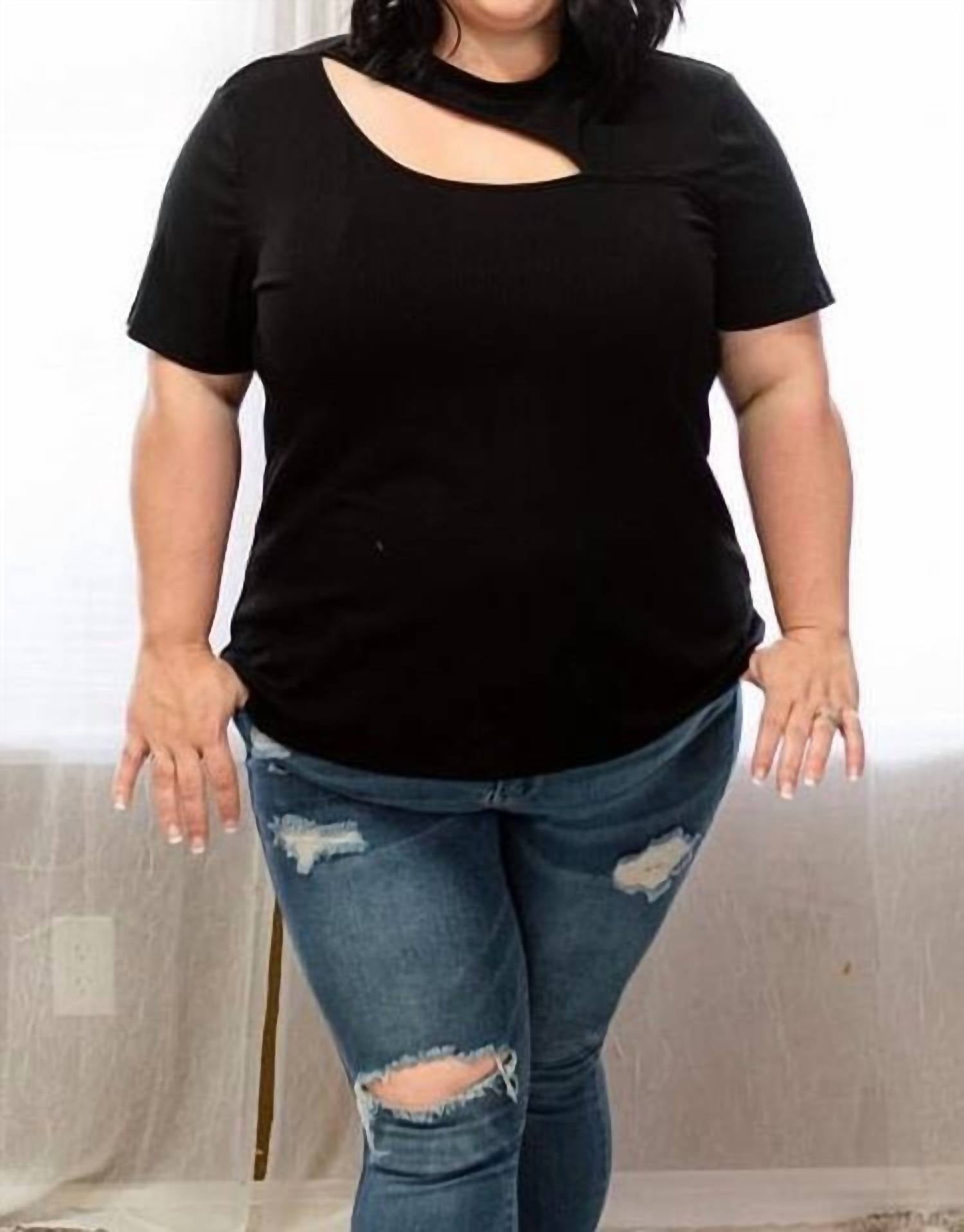 Shirley Stone - Front Cutout Top - black - blouses - clothing