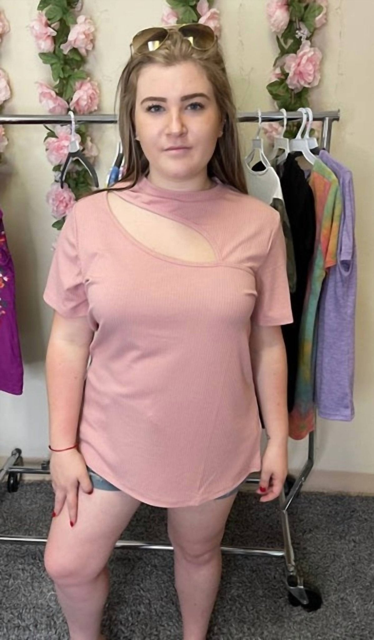 Shirley Stone - Front Cutout Top - blouses - clothing - pink