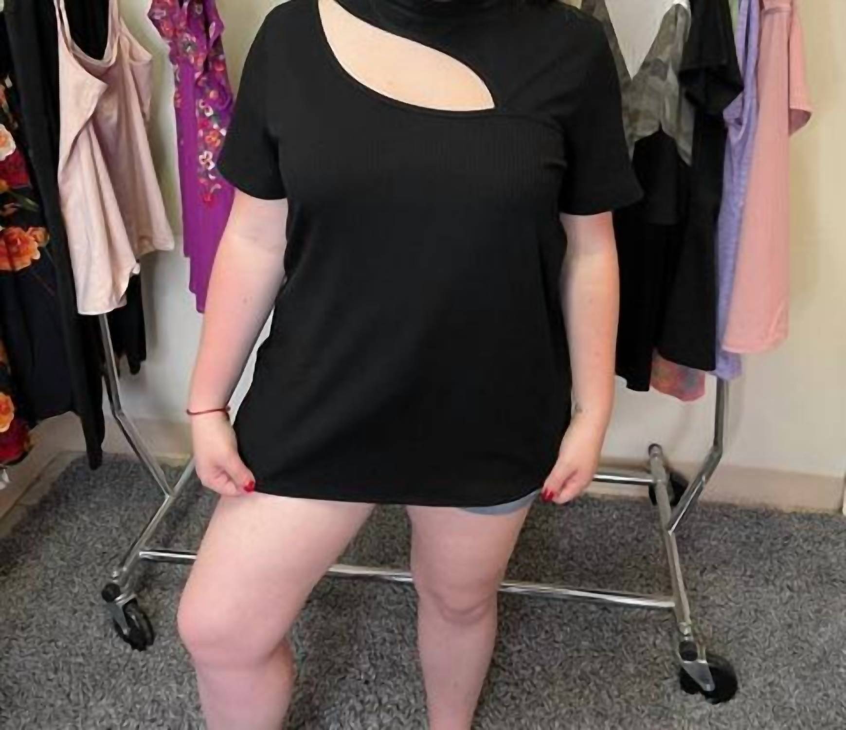 Shirley Stone - Front Cutout Top - black - blouses - clothing
