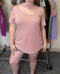 Shirley Stone - Front Cutout Top - blouses - clothing - pink