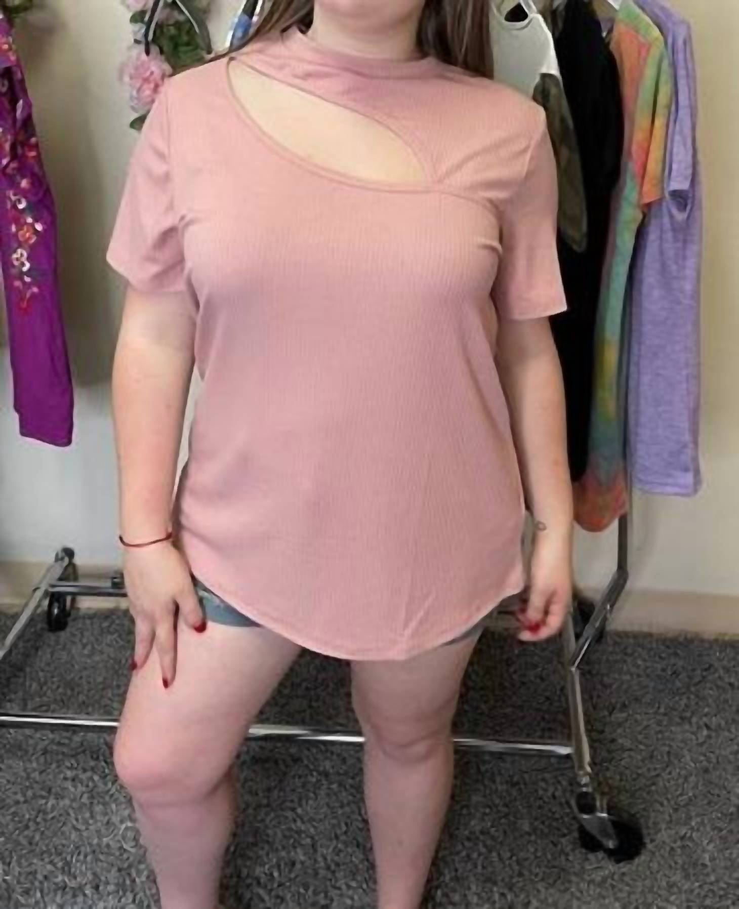 Shirley Stone - Front Cutout Top - blouses - clothing - pink