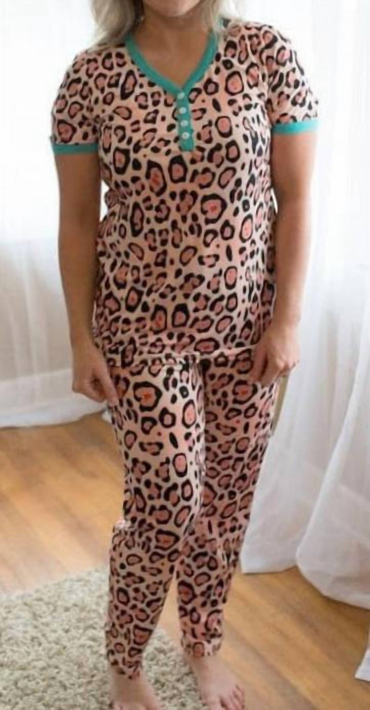 Shirley Stone - Leopard Short Sleeve Loungewear Set